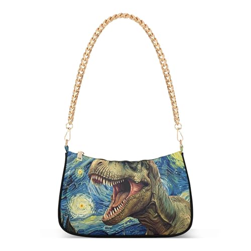 Roar Dinosaur Starry Night Clutch Handbags Womens Ladies Shoulder Bag Floral Crossbody Purse Zipper Closure Chain Strap