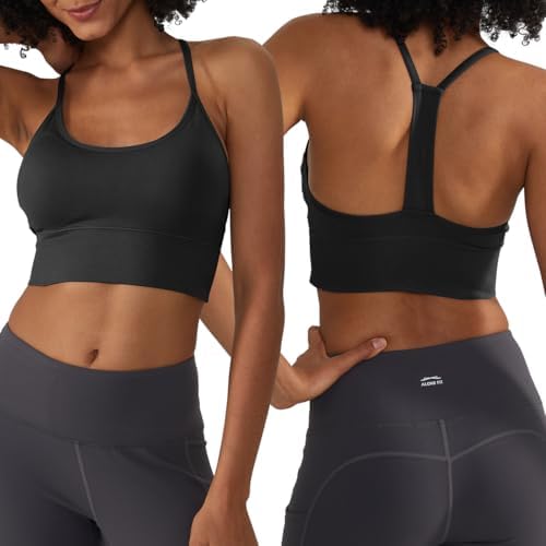 ALONG FIT Women Criss-Cross Back Strappy Padded Sports Bras, Medium Support Yoga Bra Fitness Top with Removable Pads