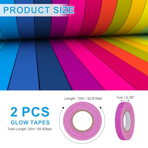 Image of PATIKIL Neon Gaffer Cloth Tape, 0.4 Inch x 65.6 Feet Colored Cotton Glow Tape Markers Fluorescent Blacklight Glow in The Dark Reflect Tape Stickers for Party Decorations, Purple