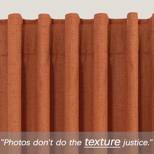 Image of KOUFALL Burnt Orange Blackout Curtains for Living Room,Linen Fall Decorative Boho Colorful Mid Century Modern Retro Curtains 84 Inch Length Long 2 Panels Set