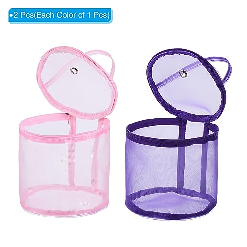 Image of PATIKIL Yarn Storage Bag, 2 Pack Portable Crochet Knitting Bag Case Skein Ball Holder Mesh Organizer Crocheting Tote for Sewing Craft Projects, Pink Purple