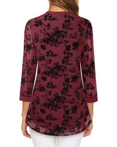 Image of Timeson Women's Short Sleeve V Neck Blouses Shirts Floral Double Layers Mesh Tunics Tops