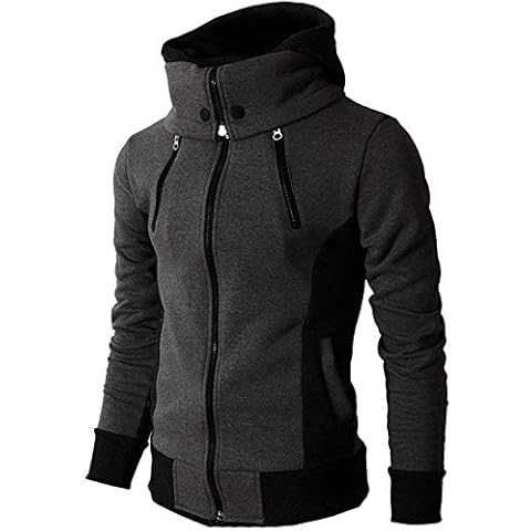 Mens Hoody Zip up Two-layer Hooded Sweatshirt High Neck Pullover Casual Cardigan Jumper Black M Cover