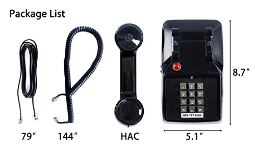 Image of HTMengt Retro Traditional Landline Phone (Ringing Indicator), Classic 2500 Analog Desk Phone Hearing Aid for Senior, Vintage Corded Telephone for Landline Metal Bell,Old School Phone Home,Black