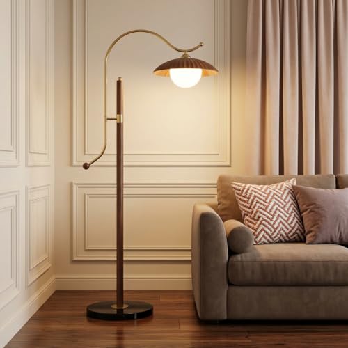 Image of Floor Lamp 3-Color CCT (Warm + Natural + Cold White) | Metal & Wood Arc Standing Lamp for Living Room, Bedroom | E27 | Home Decor