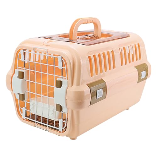 猫クレート、ペットトラベルボックスペットキャリアとハンドル、小型犬と猫用トラベルキャリア、クリアトップドア、メタルワイヤーフロントエントリーゲート(オレンジ、30 x 32 x 49cm)