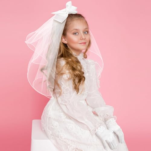 Geyoga 2 Pcs Halloween White Veil and Gloves Set First Communion Accessories for Kids Wedding Party Costume4