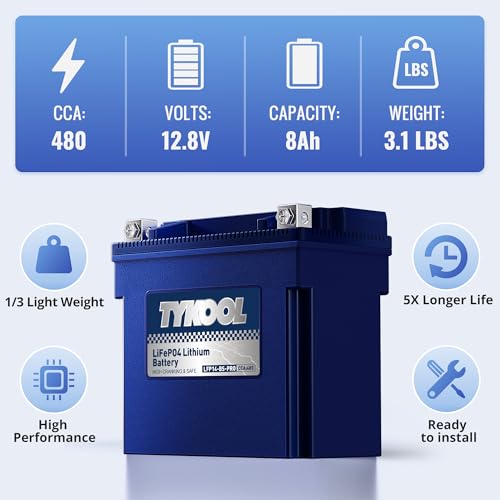 Image of TYKOOL YTX14-BS /YTX14H /GYZ16H High Performance Lithium LiFePO4 Motorcycle Battery,480CCA,12V 8Ah,Fits for ATV,UTV,Jet Ski,Snowmobile,Quad,Tractor,Riding Lawn Mower,Polaris Battery