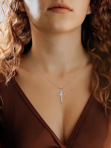 NORBU 925 Sterling Silver Cross Necklace for Women, Heart Cross Necklaces with 5A CZ Diamond, Womens' Religious Christian Jewelry Gift for Birthday Baptism Christmas3