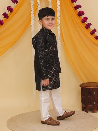 Image of AJ DEZINES Boys Cotton Full Sleeve Printed Kurta Pajama Set for Kids - Ethnic wear | Special Occasion & Traditional Outfit |Boys Kurta Pyjama Set - Regular Fit