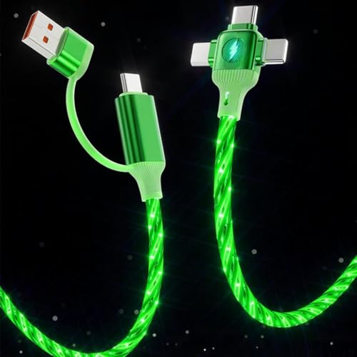 Image of IHAO Multi Ports Starry Light-Up USB Cable USBC MicroUSB Connectors Durable Fast Charging Cables Visible Current Flow for Almost All Devices-6in1 Star Green