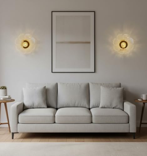 Image of Glowave Golden Acrylic Light Round Flower Design Wall Lamp Lighting Sconce for Living Room Bedroom Bedside - Tricolour (White, Warm White, Natural White) (B71)