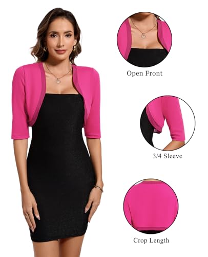 Image of MINTLIMIT Women's Bolero Shrug Top 3 /4 Sleeve Open Front Cropped Cardigan Boleros Jackets for Dresses