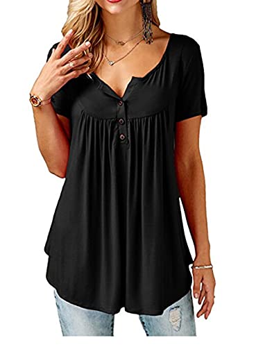 Saibit Damen T-Shirt V Ausschnitt Sommer Oberteil Casual Lose Übergröße Tuniken Tops Für Frauen Longshirt Oversize Bluse Kurzarm M - 4XL Cover