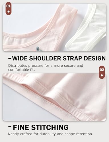 SEAUR Kid Bras for Girl Comfortable Teenager Bralette Lightly Soft Training Bra No Pads Chest Double Lined 3 Packs M-2XL3