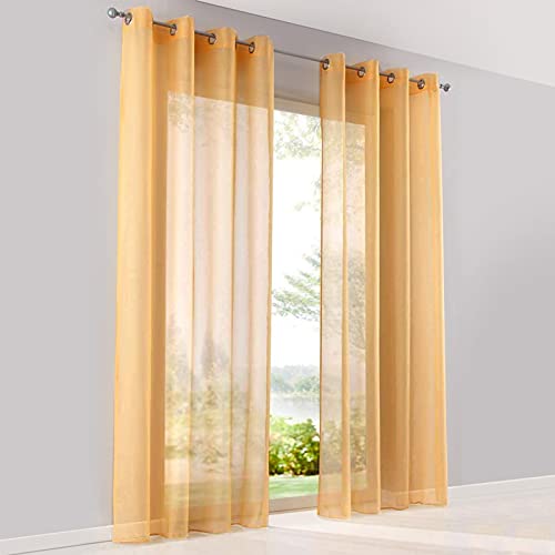 SIMPVALE 2 Paneles Cortinas Translúcida Visillos con Ojales para Ventanas Balcón Salón, Ancho 140cm/Altura 245cm, Naranja