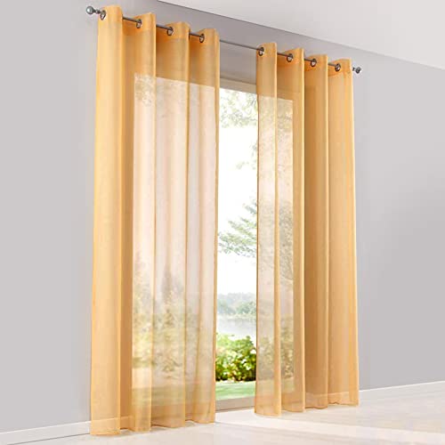 SIMPVALE 2 Panneaux Rideaux Voilages Voile à œillets Transparents pour fenêtres, Balcon, Salon Décoration (Largeur 140cm x Hauteur 245cm, Orange)