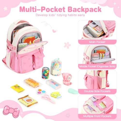 Image of DIGOBAY Backpack for Girls 6-8, 3PCS Embroidery Toddler Girls Backpack with Lunch Bag Pencil Case, 15.7 inch Kids School Bookbag for Preschool Kindergarten Elementary Daycare Backpacks, Pink Bow