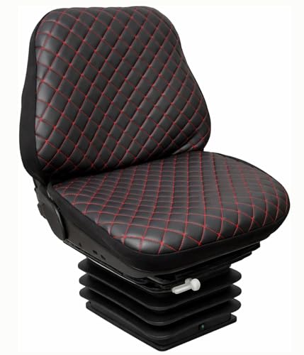 Susy Shop Housse de siège universelle pour tracteur en simili cuir matelassé avec coutures renforcées, noir avec coutures rouges, convient aux véhicules...