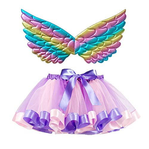 Kids Girls Tutu Skirt Toddler Layered Tulle Tutus Skirt with Wing Multicolor Ballet Dance Skirt Party (Pink, 9-11 Years)