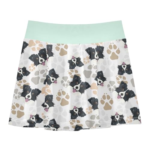 Girls Skorts High Waist Athletic Skirts with Shorts Border Collie Dog Stretchy Teens Performance Tennis