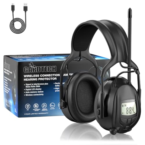 Image of Gardtech Bluetooth 5.3 AM /FM Radio Hearing Protection,29dB SNR Safety Earmuffs with Digital Display, Rechargeable Noise Cancelling Headphones for Mowing, Workshops and Snowblowing Black