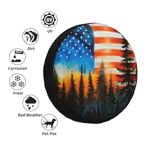 Image of American Flag Sunset Landscape Spare Tire Cover Universal Fit for Trailer RV SUV Truck Camper Weatherproof Wheel Cover 17 inch