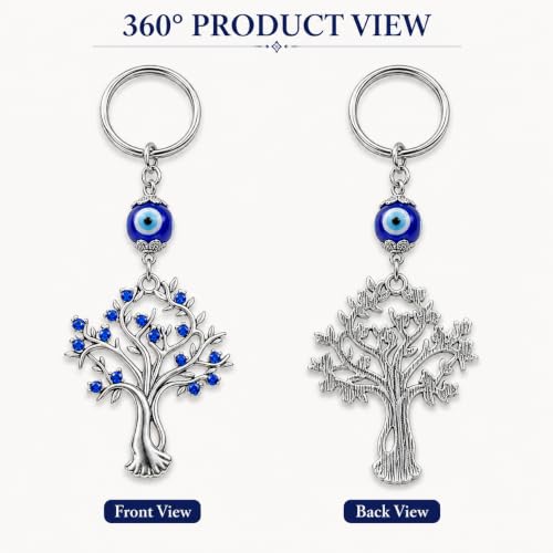 Image of Tree Shape Pendant with Blue Evil Eye Keychain Crystal alloy Keyring for Diwali Gift item for Men and Women