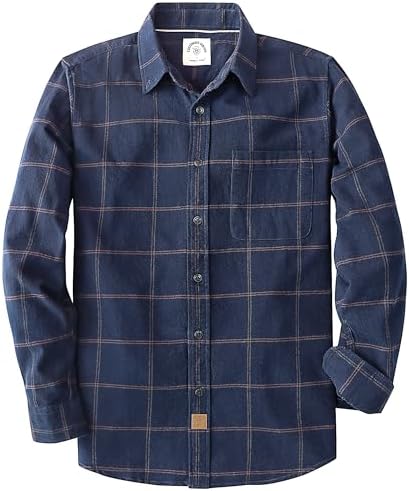 Dubinik® 6 oz Flanellhemd Herren Kariert Button Down Baumwolle Draußen | Freizeit-Shirt, Flanellhemden Herren Langarm, Western Fleece Shirts, Freizeithemd Normale Passform, Weich,R