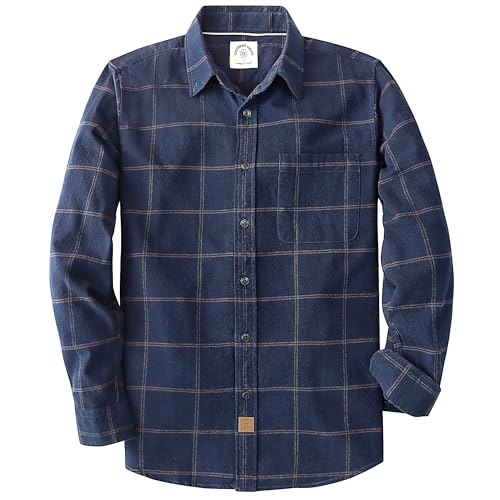 Dubinik Flannel Shirt for Men Plaid Mens Button Down Long Sleeve Shirts Soft Pure Cotton Casual Cozy Regular Fit