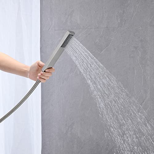 Grifo de bañera de pie tipo cascada Wowkk, con ducha manual, montaje en piso, acabado niquel cepillado, cuerpo de latón y una sola palanca miniatura 6