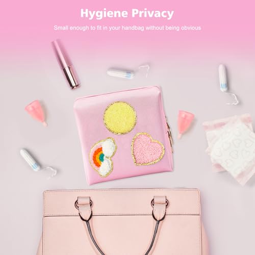 Image of airogym Period Bag for Women, Sanitary Napkin Storage Bag, Functional PU Leather Sanitary Pad Bags for Panty Liners, Tampons, Menstrual Cup Pouches, Sanitary Pads Organizer with Zipper