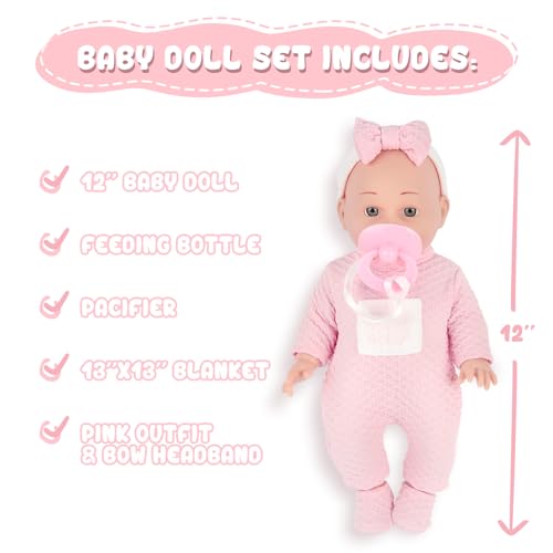 Chyyeerkidd CHYYEERKIDD-002 12'' Baby Doll In Gift Box - Toddler Baby Doll Set With Pacifier, Feeding Bottle, Blanket | Great Gift For 3+ Year Girls Pink thumb #3