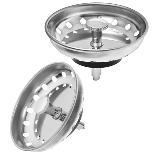 JIAQCN Paquete De 2 Unidades, Colador para Fregadero De Cocina, Coladera para Fregadero De Cocina con Tapón Y Colador De Drenaje, Acero Inoxidable 201, 81 X 50 Mm, Tapon De...