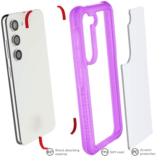 Image of Ghostek Covert Clear Galaxy S23 Phone Case with Military Grade Shockproof Protection, Non-Slip Grip, Protective Silicone Cover Designed for 2023 Samsung S23 (6.1 inch) (Purple)