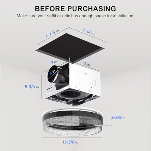Image of Akicon Bathroom Exhaust Fan with Light, 110 CFM 1.5 Sones Bathroom Fan with Light & Nightlight, Ceiling Mount Vent Fans with Dimmable Shower Lights for Home, Black, Round