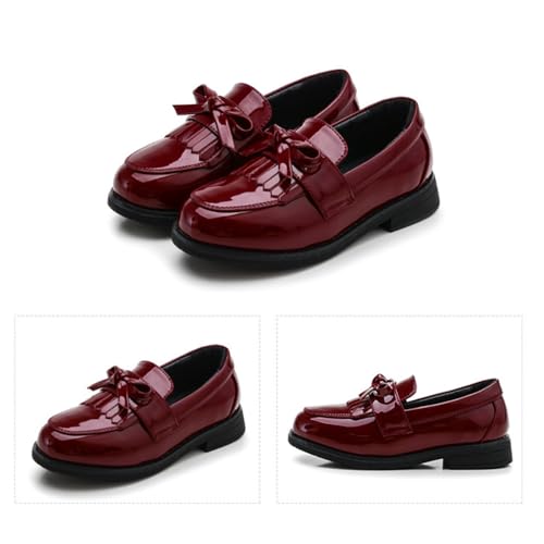 TangDao Toddler Little Kids Girls Slip On Round Toe Patent Leather Penny Loafers Flats School Uniform Kids Tassel Bowknot Boat Casual Princess Dress Shoes2