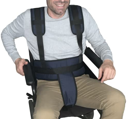Gar Medical Cinturón de Peto de Tira para Silla de Ruedas- Sujeción silla de ruedas con 3 puntos de anclaje y con tiras con almohadilla en hombros.