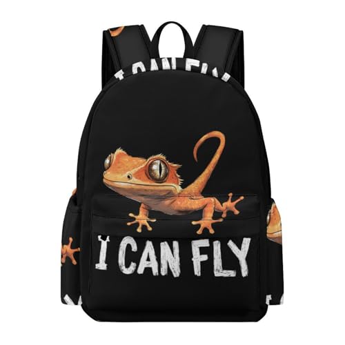 Crested Gecko I Can Fly Simple Casual Backpack Travel Hiking Laptop Shoulder Bag Daypack