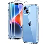 TAURI 3 in 1 for iPhone 14 Case Clear, [Not Yellowing] with 2X Screen Protectors, [Military-Grade Drop Protection] Shockproof Slim 14 Cover 6.1 Inch