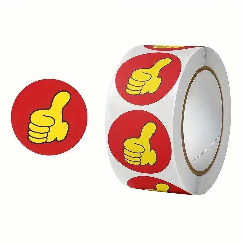Pegatinas pulgar hacia arriba para niños, stickers decorativos infantiles, calcomanías alegres, adhesivos en rollo, 500 unidades de 2.5 cm con diseños variados y divertidos