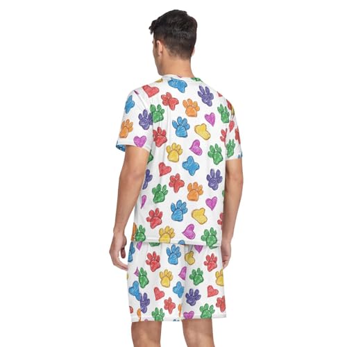 Colorful Paw Print Men’s Pajama Sets 2 Piece Short Sleeve Sleepwear with Printed Design2