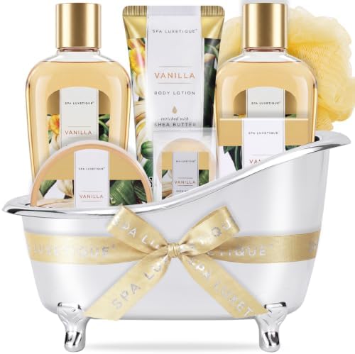 Gift Baskets for Women, Spa Luxetique 8 Pcs Vanilla Birthday Bath and Body Set, Self Care Kit for Her, Including Bubble Bath, Shower Gel, Body Lotion Christmas Gifts for Mom