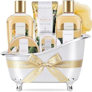 Gift Baskets for Women, Spa Luxetique 8 Pcs Vanilla Birthday Bath Set