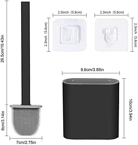 Toilet Brush, Bendable TPR Silicone Toilet Brush Head Deep Clean Toilet Dead Space, Loo Brush with No-Slip Long Splittable Plastic Handle, Flooring/Wall Mounted Bowl Buddy Toilet Brush (Black)
