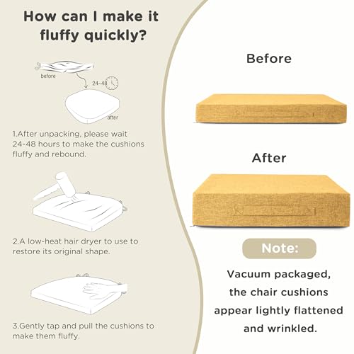 Image of AddGrace Recliner Cushions for Elderly Thick Seat Cushion 20 inchx20 inchx4 inch Chair Pads with Non Slip Backing and Washable Cover for Couch Armchair Chairs Yellow