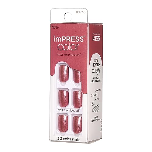 KISS imPRESS Color Press-On Manicure, Gel Nail Kit, PureFit Technology, Short Length, “Peanut Pink”, Polish-Free Solid Color Mani, Includes Prep Pad, Mini File, Cuticle Stick, and 30 Fake Nails