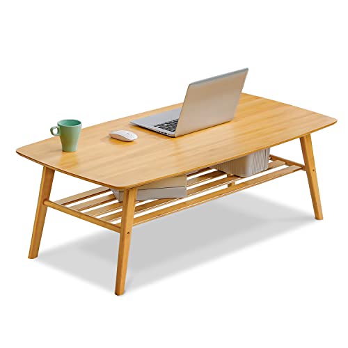 Monibloom 2-Tier Rectangular Simple Coffee Tea Center Table With Storage Shelf For Living Room Sitting Room Home Furniture, Natural #TOP10