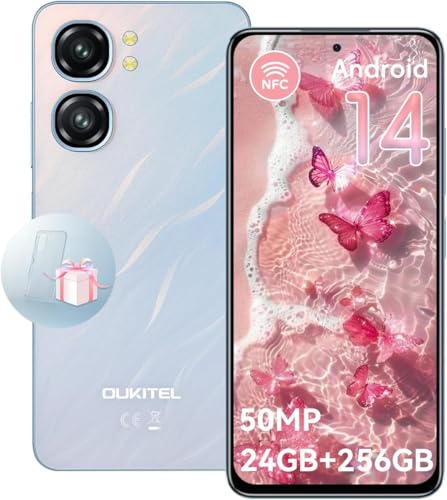 OUKITEL C58 Pro Android 14 Teléfono Móvil Libres - 6.7 Pantalla HD+ 90Hz Teléfonos Inteligentes, 24GB+256GB/1TB, Batería 5150mAh, Cámara 50MP Smartphone, 4G Dual SIM/OTG/GPS/Fingerprint/Face ID