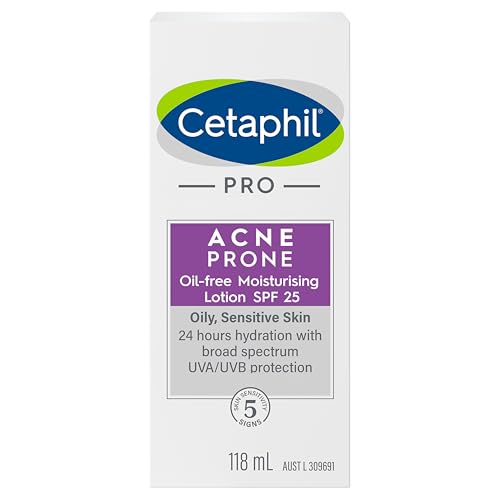 27% off - Cetaphil Pro Acne Prone Moisturising Lotion SPF 25, 118 ml, Oil Free, 24 Hour Hydration with Broad Spectrum, UVA/UVB protection, Dermatologist Tested